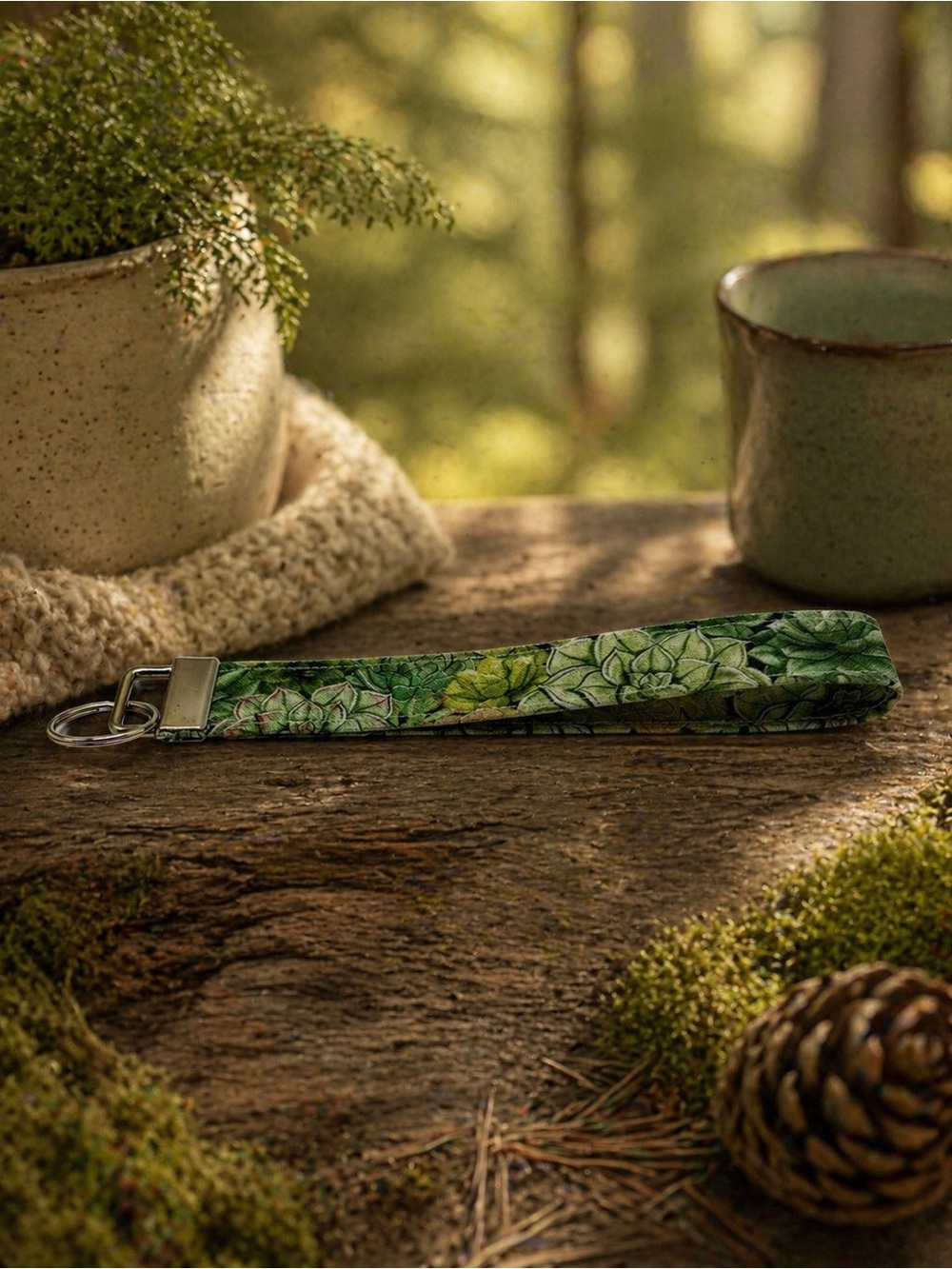 Succulent Print Keychain Wristlet